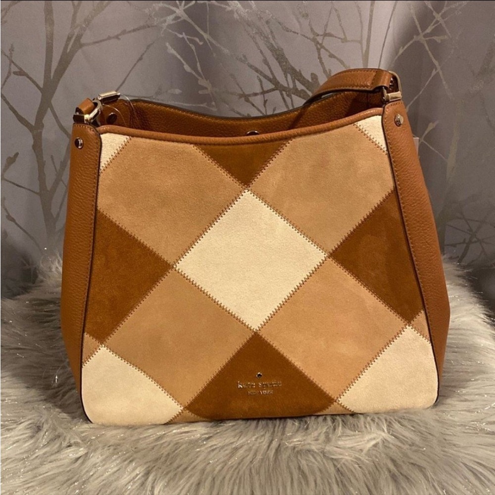 BNWT KATE SPADE Patchwork Suede Leila in Warm Ginger Tan Shoulder Bag